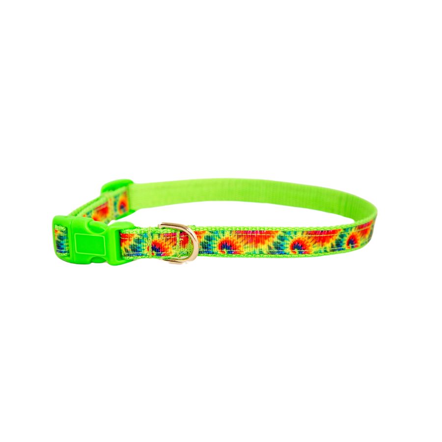 Neon Green Tie Dye Dog Collar 1/2"