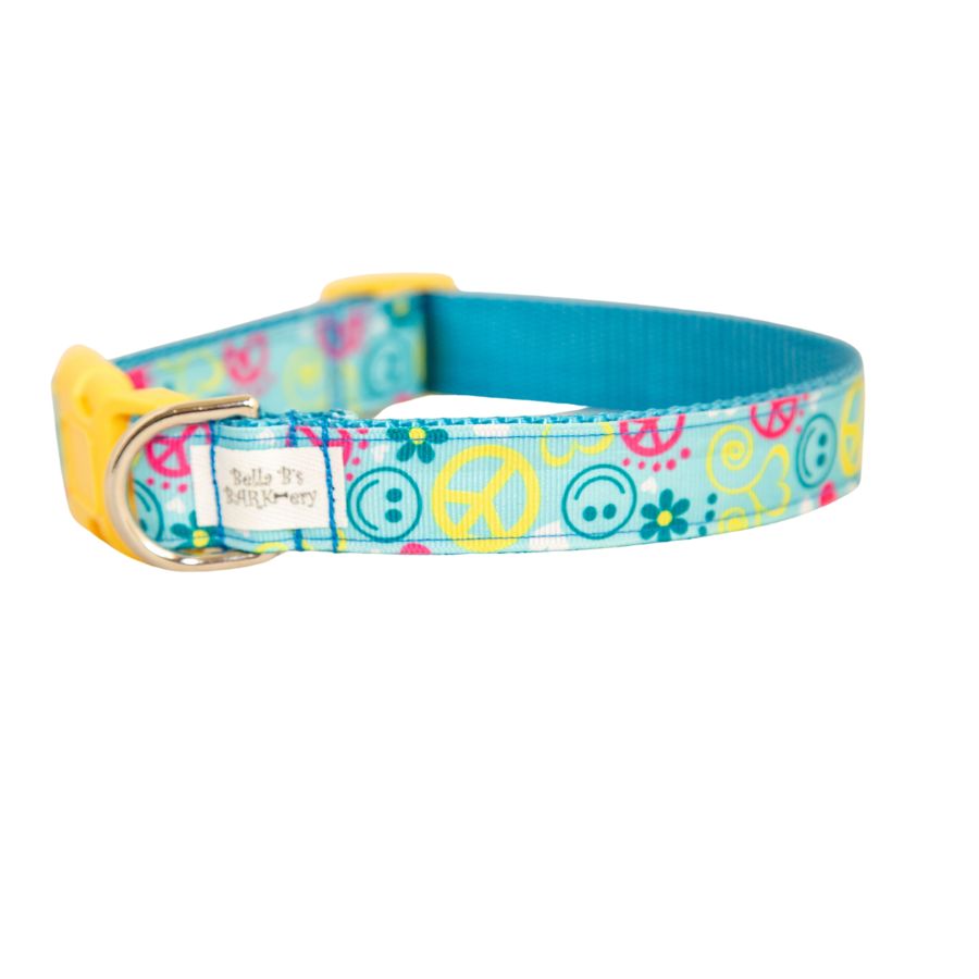 Peace Sign Happy Face Dog Collar 1"