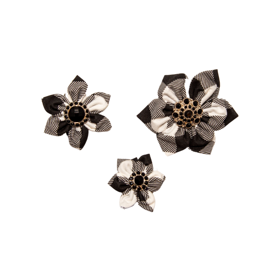 Black and White Buffalo Plaid Collar Flower