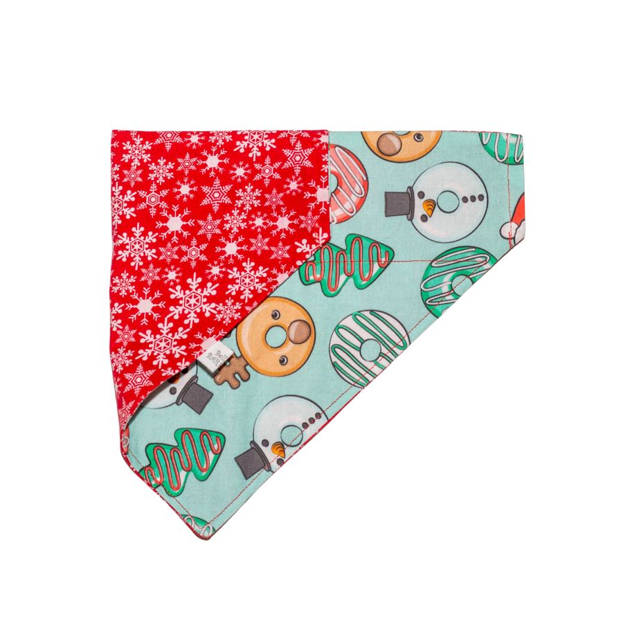 Holiday Donuts and Snowflakes  Reversible Personalized Holiday Christmas Dog Bandana