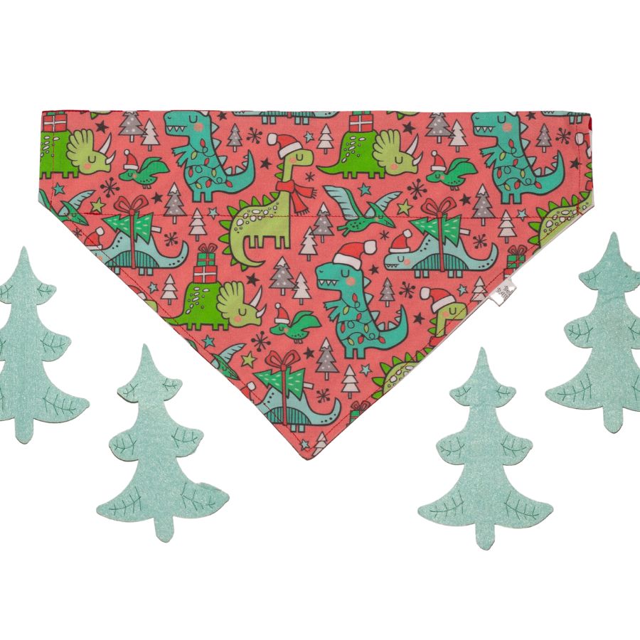 Holiday Dinosaurs/Candy Cane  Reversible Personalized Dog Bandana