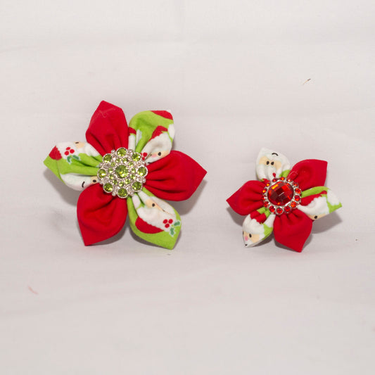 Santa Faces Rhinestone Dog Collar Flowers